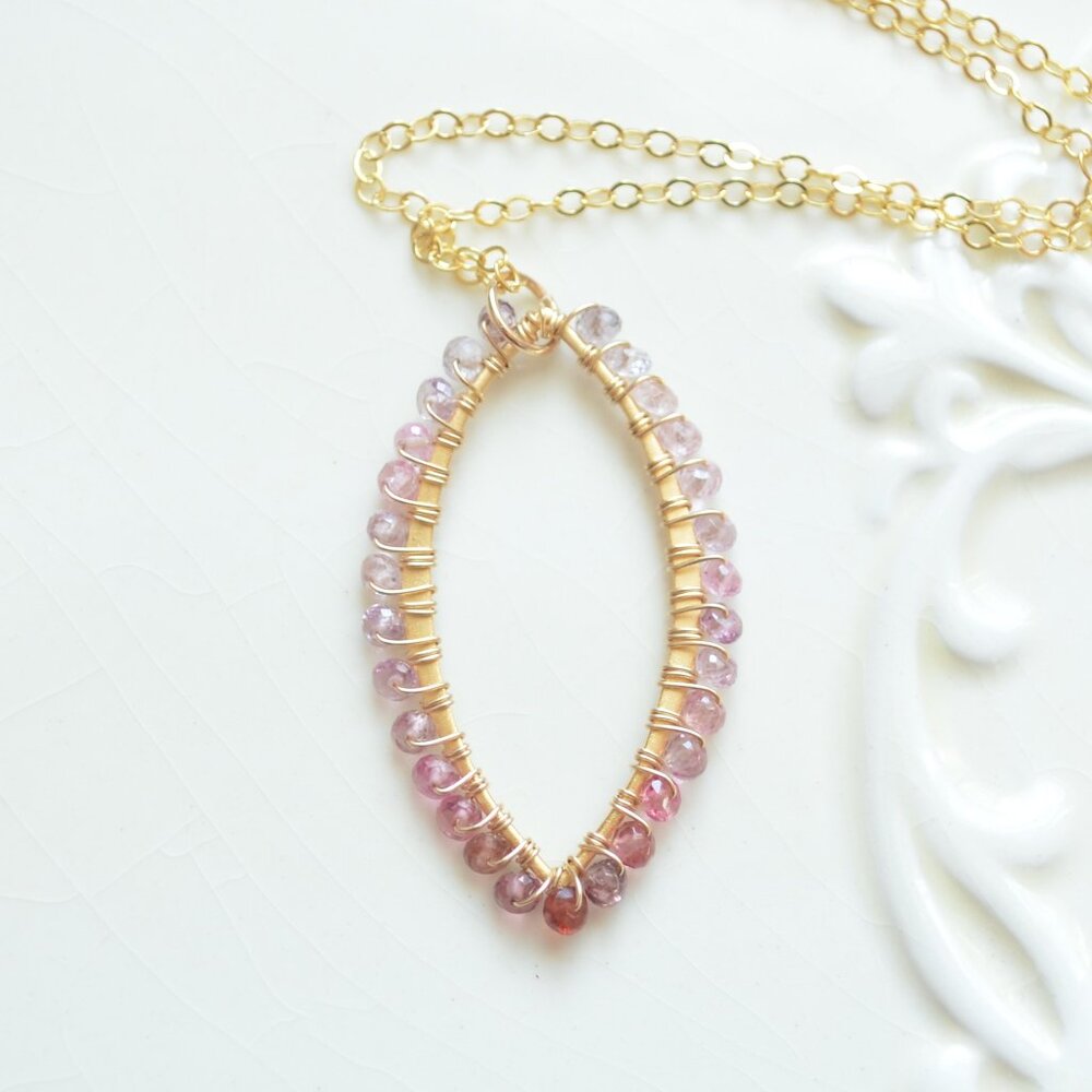 Spinel Gemstone Wire Wrapped Gold Necklace, Made in Canada